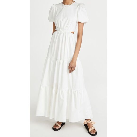 WAYF Plaza Cut Out Tiered Maxi cotton white Dress large - Picture 1 of 8